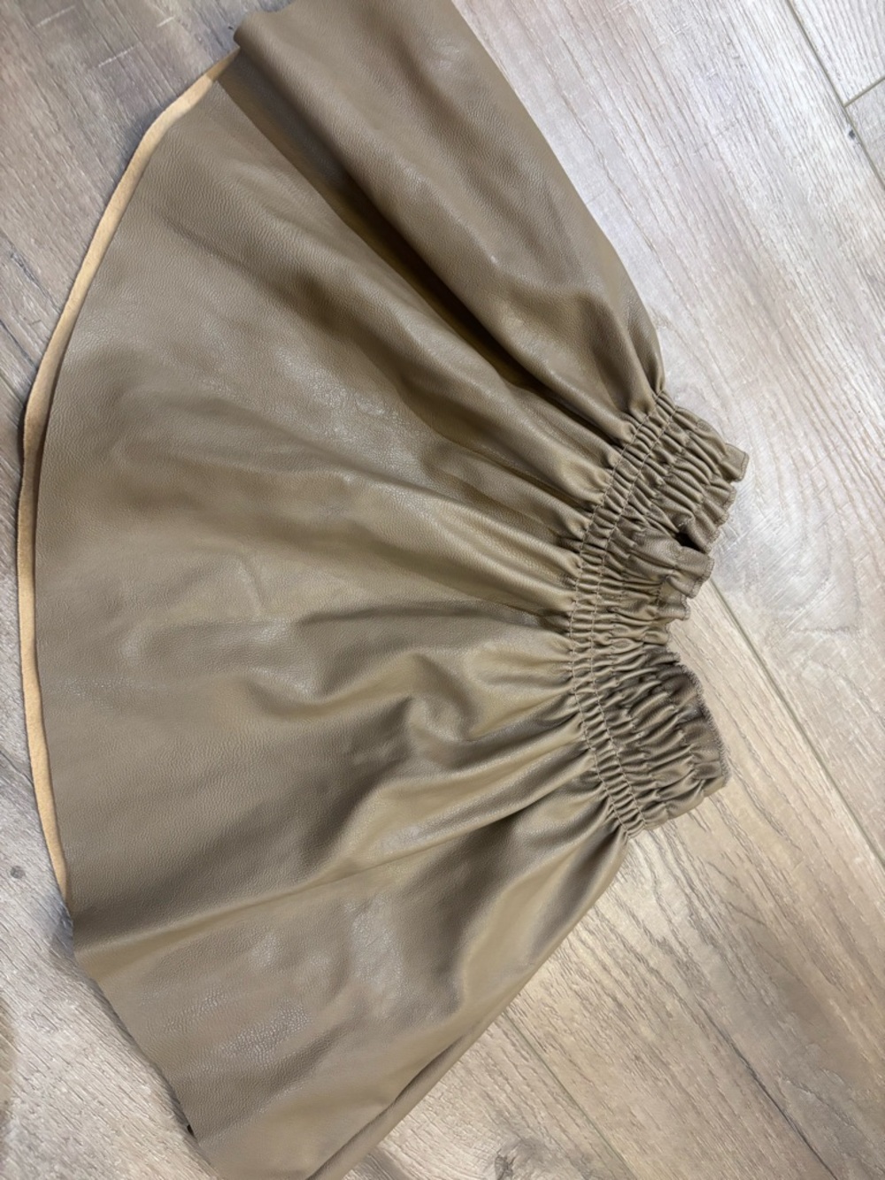 Zara Tan Faux Leather Circle Skirt with Elastic Waist